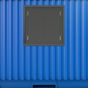 Container window shutter in grey primer
