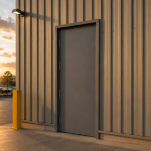 Single Fire Exit Door & Frame Grey External Install Example