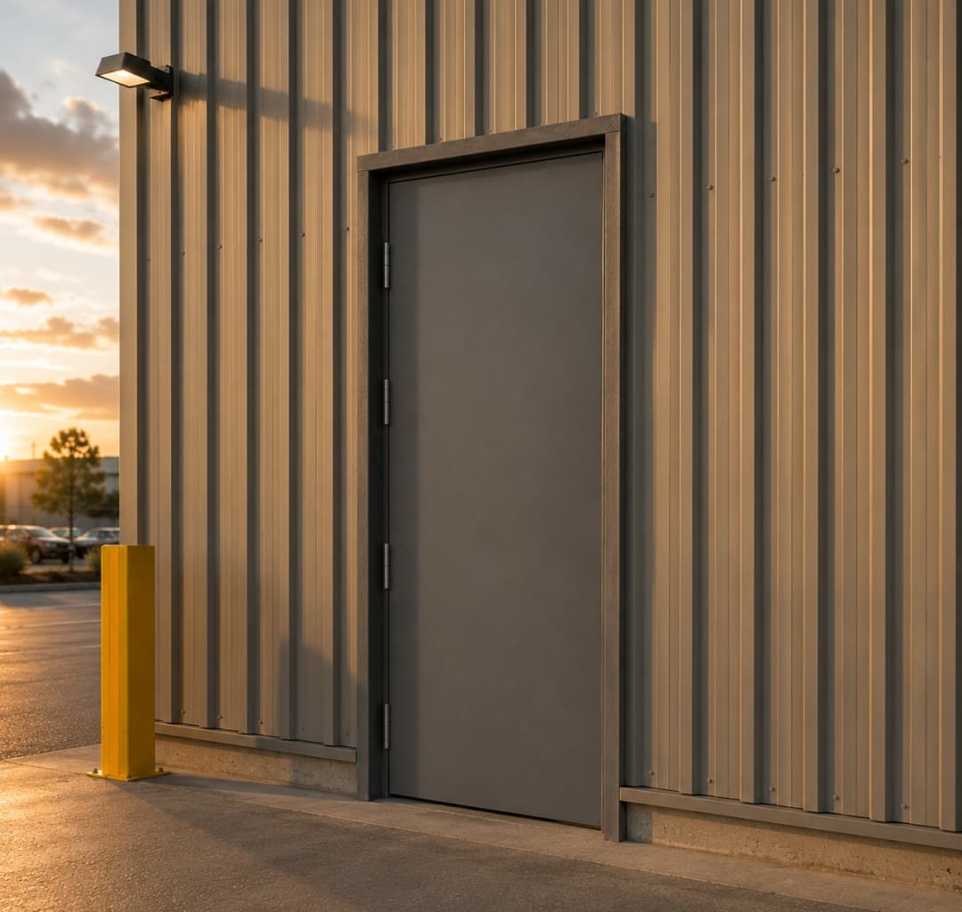 Single Fire Exit Door & Frame Grey External Install Example