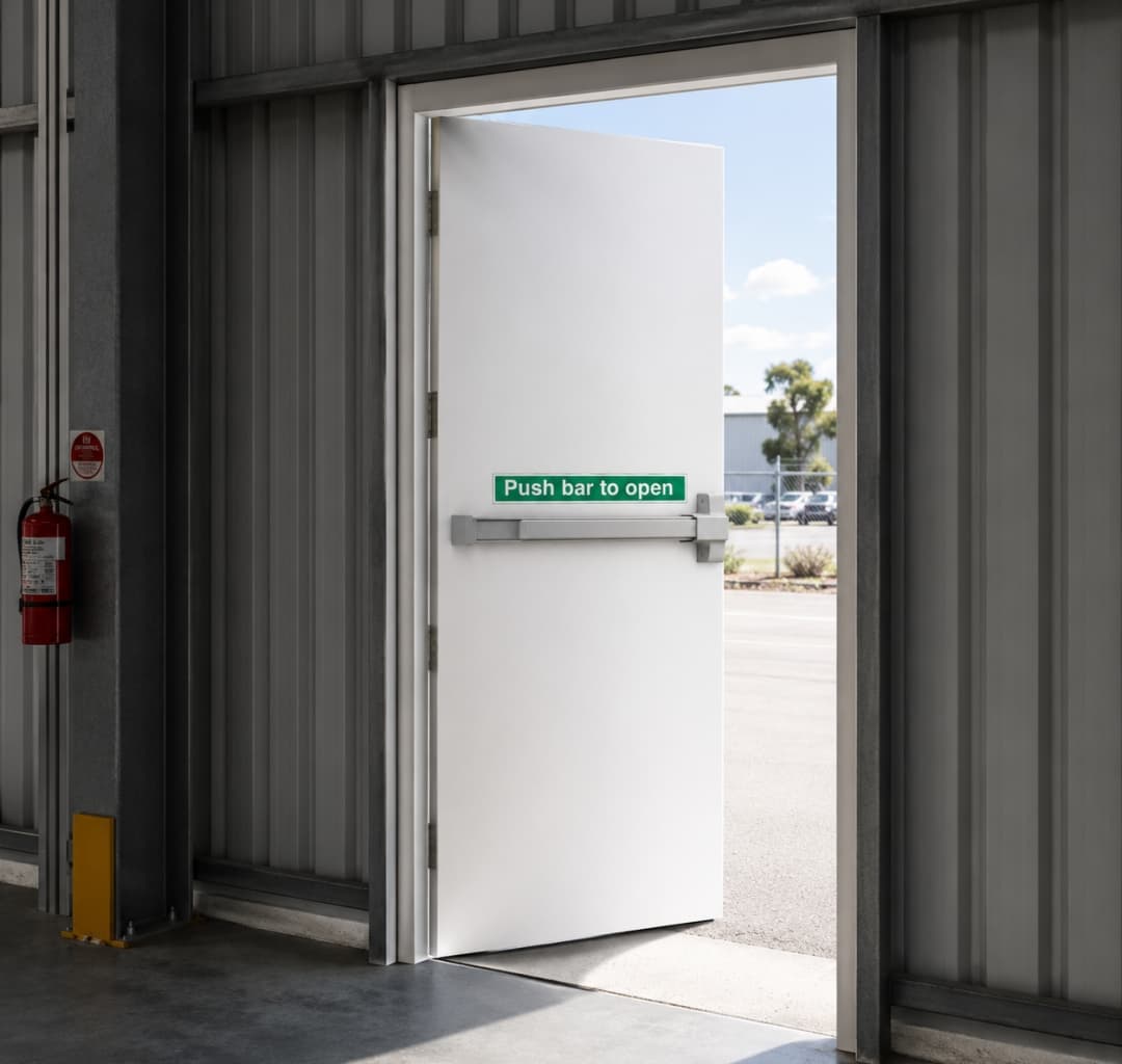 Single Fire Exit Door & Frame White Internal Install Example