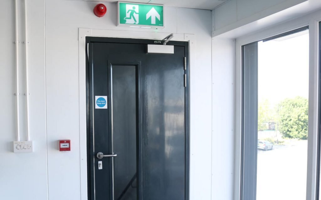 Grey fire door in an office