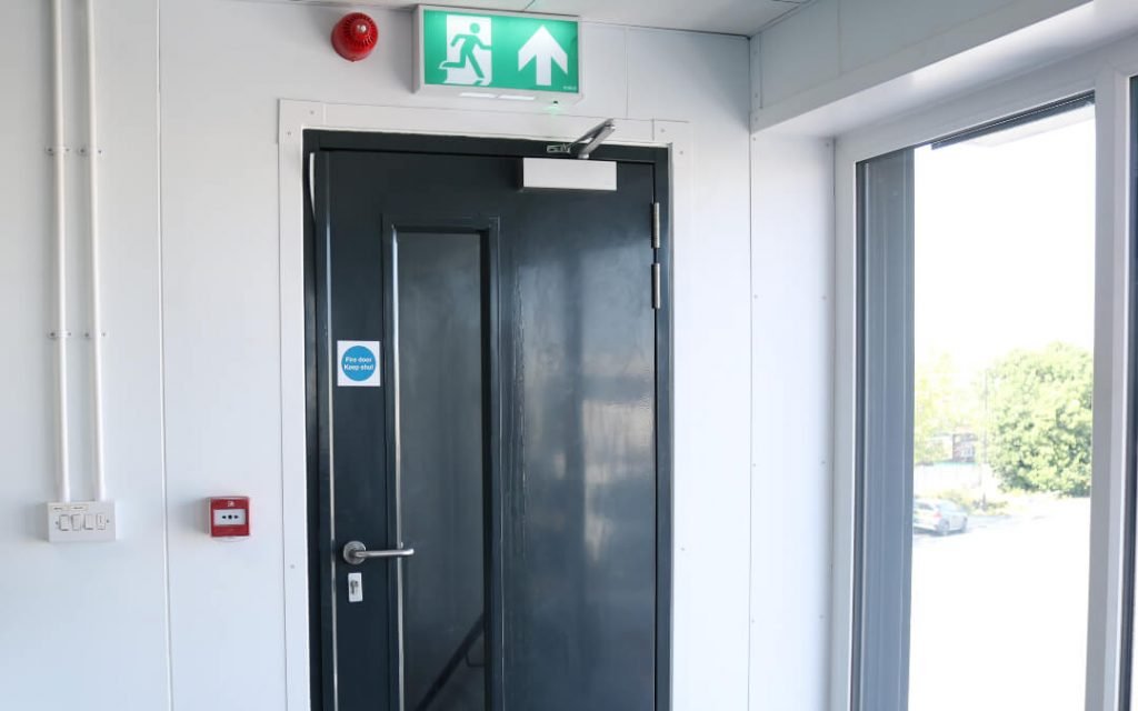 Grey fire door in an office