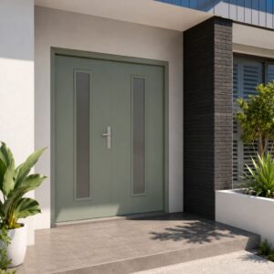 Double Security Front Door & Frame Cottage Green Glazed Install Example