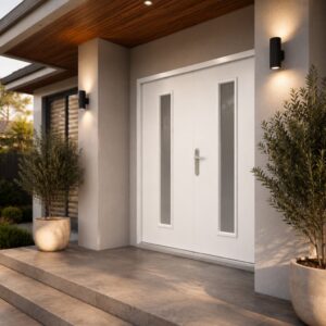 Double Security Front Door & Frame White Glazed Install Example