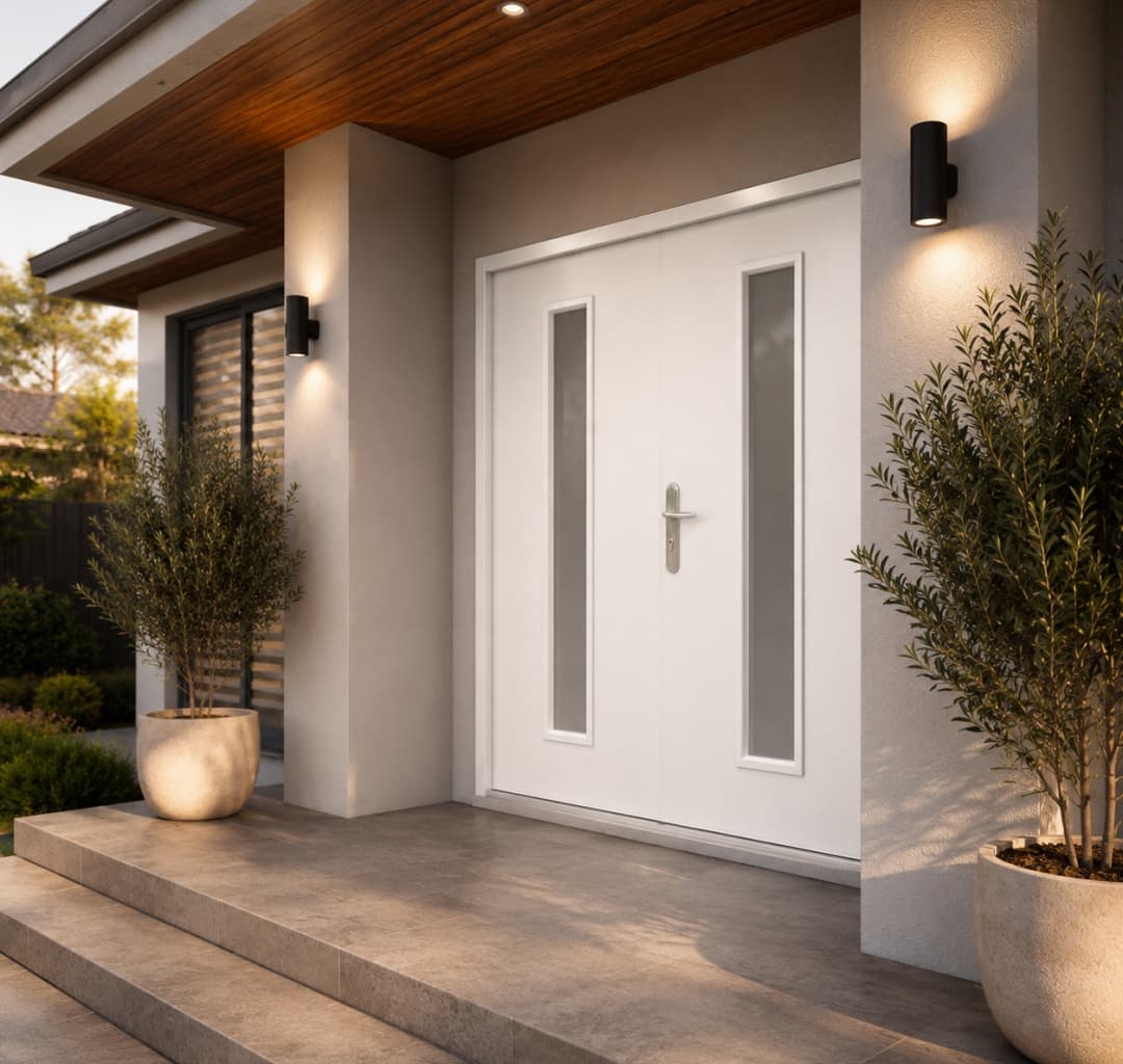 Double Security Front Door & Frame White Glazed Install Example