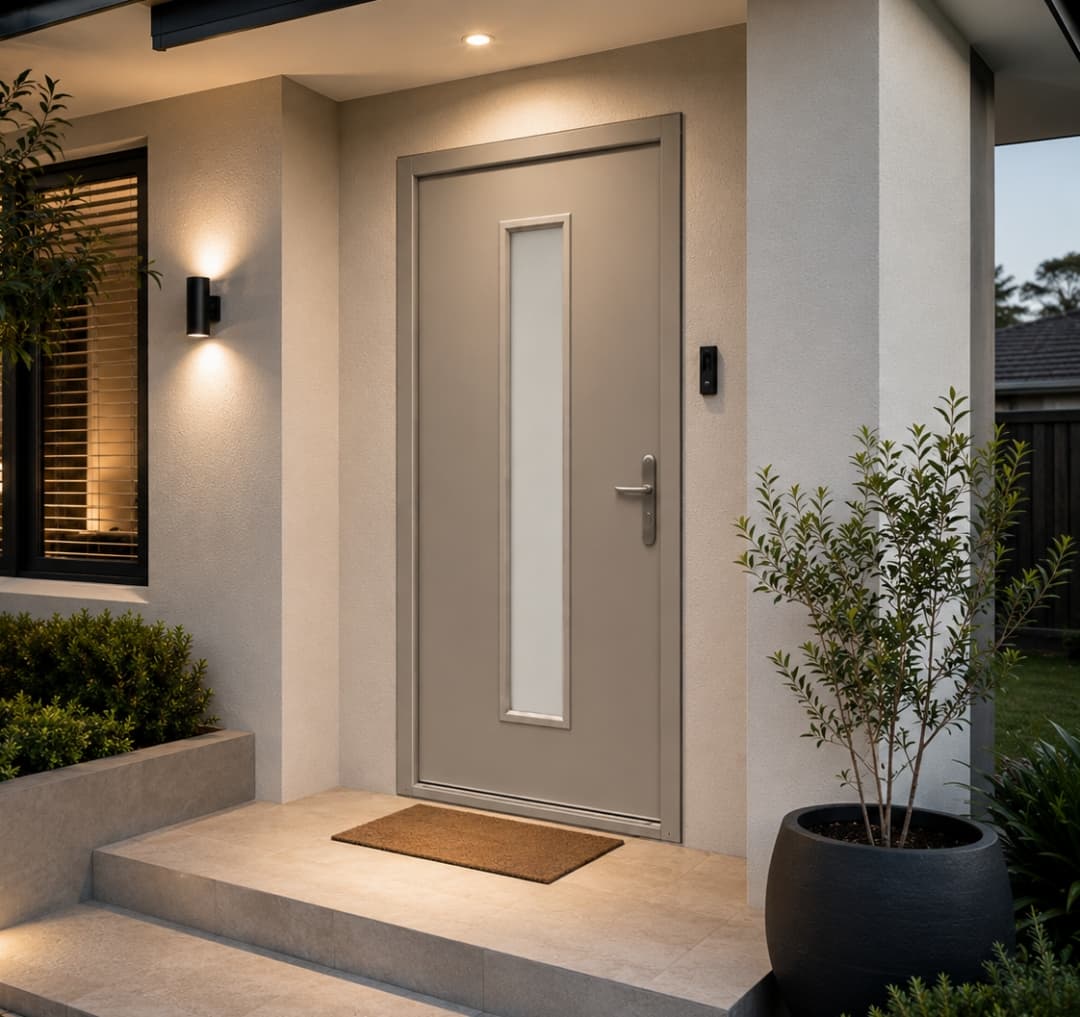 Security Front Door & Frame Gully Glazed Install Example