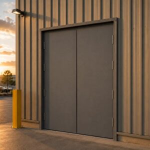 Double Fire Exit Door & Frame Grey External Install Example