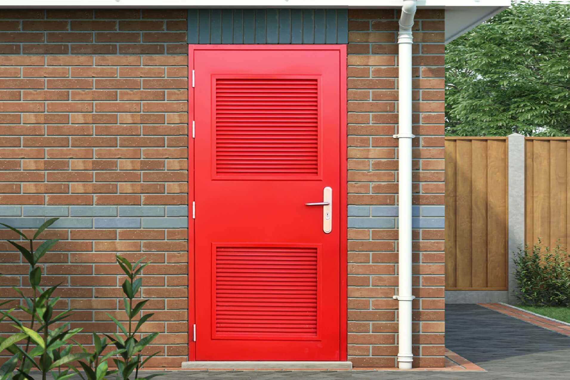 Container on contruction site with heavy duty container doors