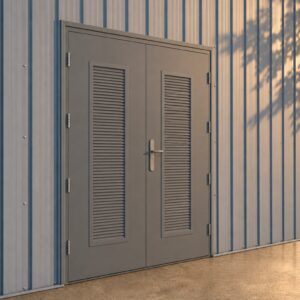 Steel Air Vent Double Door & Frame Basalt Grey Install Example
