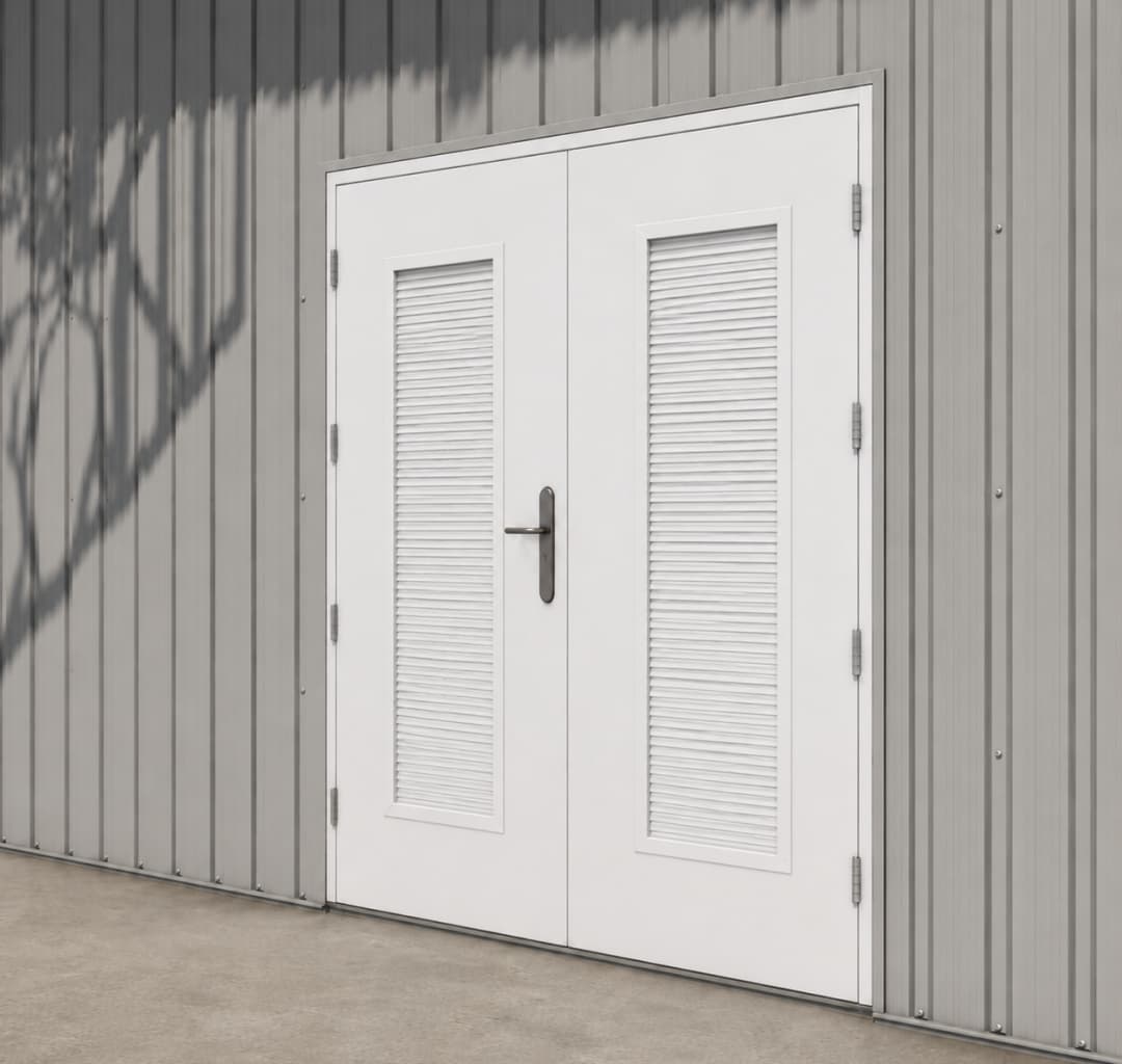 Steel Air Vent Double Door & Frame White Install Example