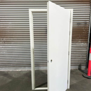 CLEARANCE - Shed & Donga Door and Frame990 x 2095 - BLANK - DONGA - PERSONNEL - RHO - SURFMIST WHITE - DORMAKABA HANDLE