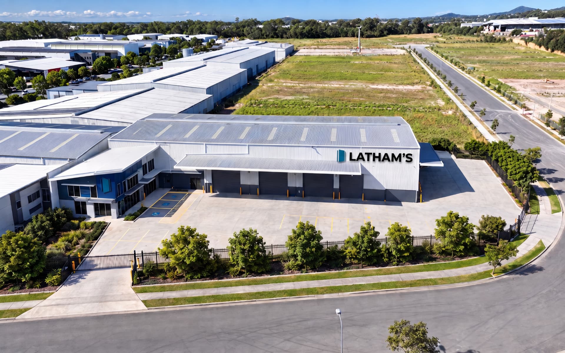 Aerial photo of Latham's Steel Doors new Brisbane depot and showroom
