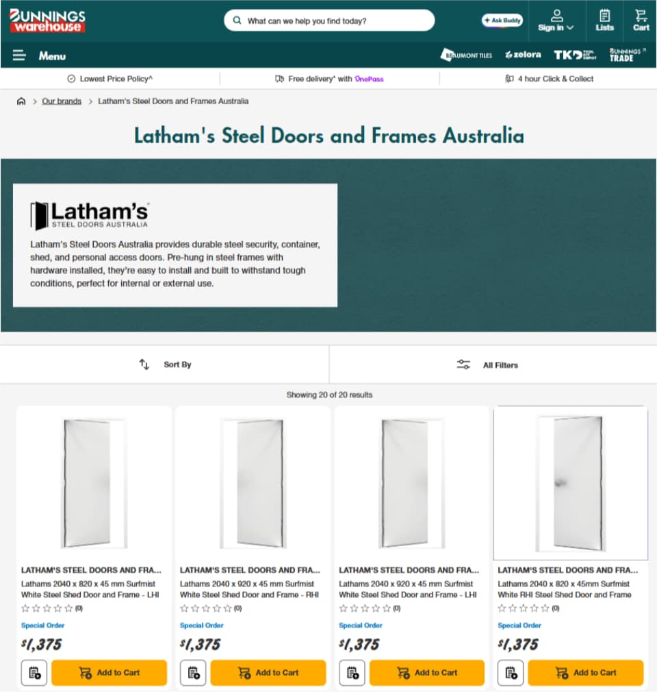 Latham's steel doors available at Bunnings